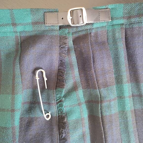 O'Neil of Dublin Plaid Kilt Irish Wrap Wool Blend Pin Tartan Blue Women 32 - Picture 9 of 12